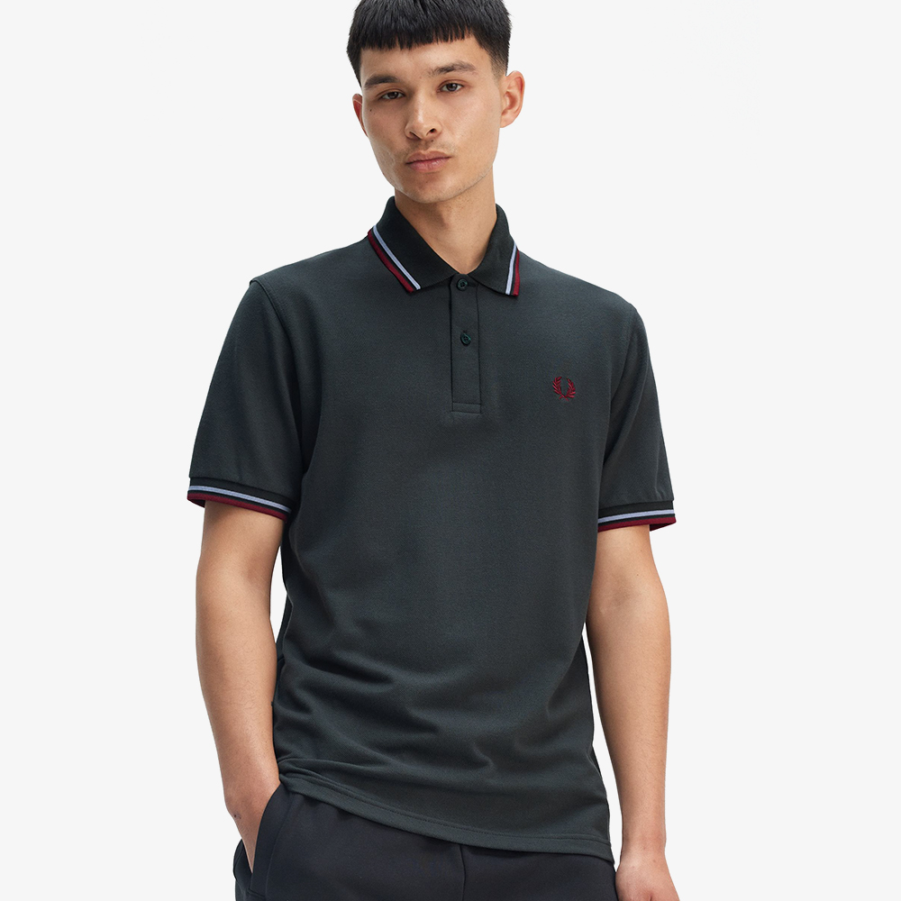 프레드페리 M12 트윈 팁 프레드페리 셔츠 나이트그린/라이트 스모크/번트레드(Fred Perry Twin Tipped Fred Perry Shirt Night Green/Light Smoke/Burnt Red) - 4