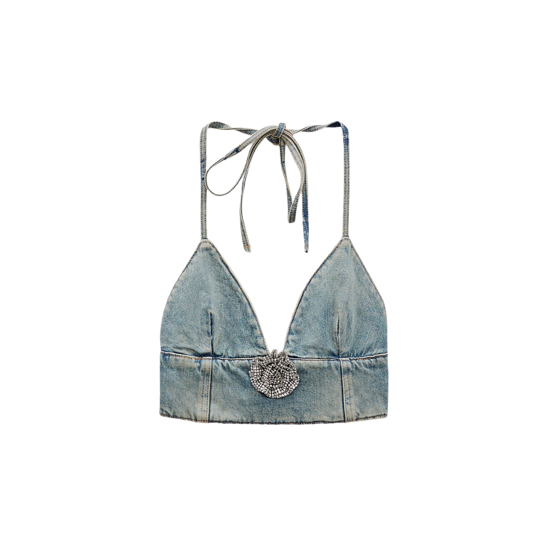 (W) 자라 x 바비 더 무비 워너 브로스 데님 크롭 탑 라이트 블루((W) Zara x Barbie The Movie Warner Bros Denim Crop Top Light Blue) - 1