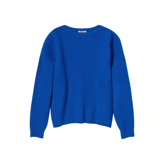 Auralee Milled French Merino Rib Knit Boat Neck P/O Royal Blue