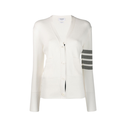 (W) Thom Browne Cotton Crepe Milano Stitch 4-Bar Cardigan White