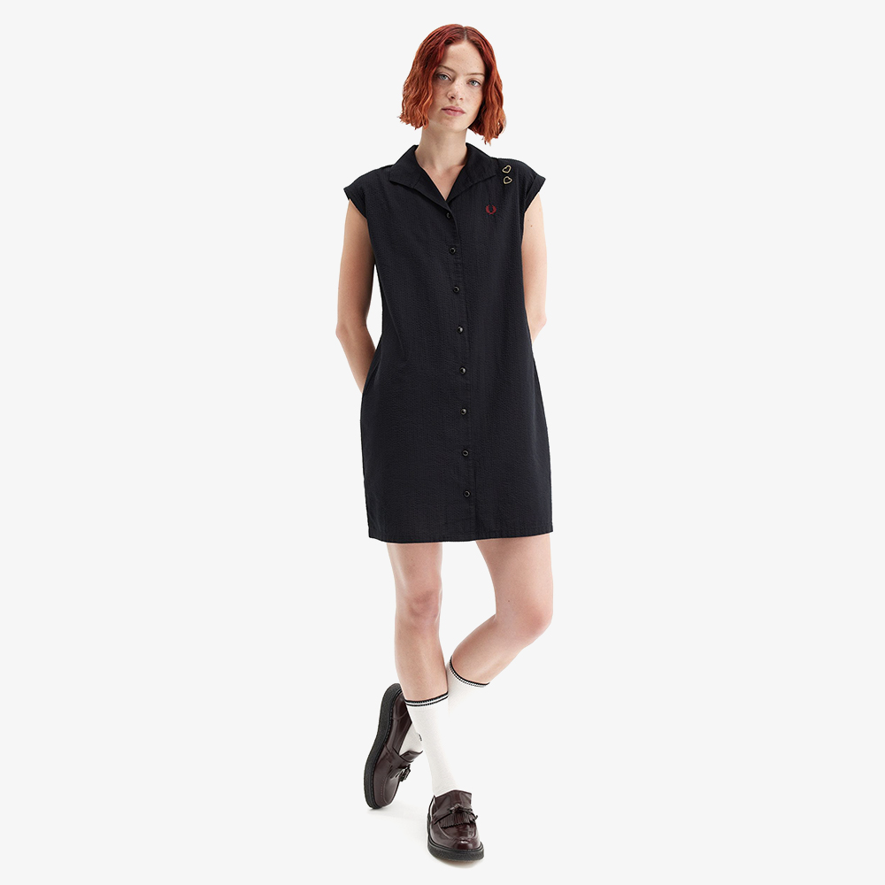 프레드페리x에이미와인하우스 오픈 칼라 셔츠 드레스 블랙(Fred PerryxAmy Whinehosue Open Collar Shirt Dress Black) - 5