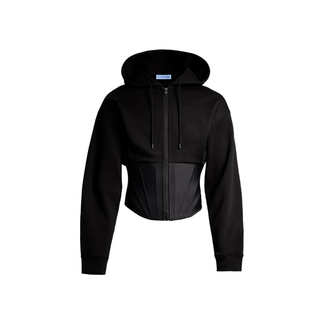 1151991001 H&M x Mugler Corset Waist Zip Up Hoodie Black - 대표 이미지 #1