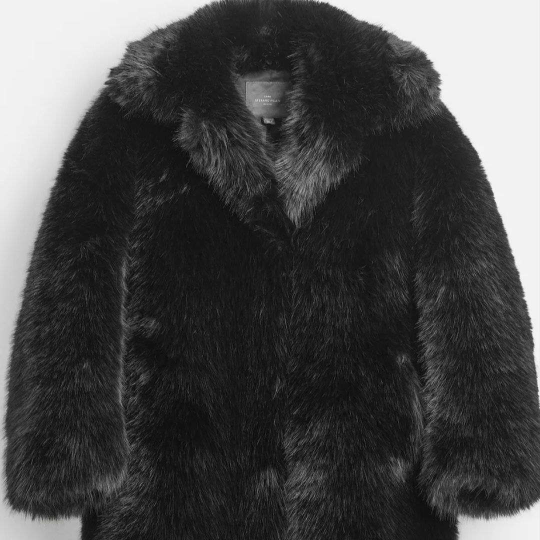 (W) Zara x Stefano Pilati Faux Fur Coat Black, Zara Faux Fur Coat Black 착용 스타일 - 2