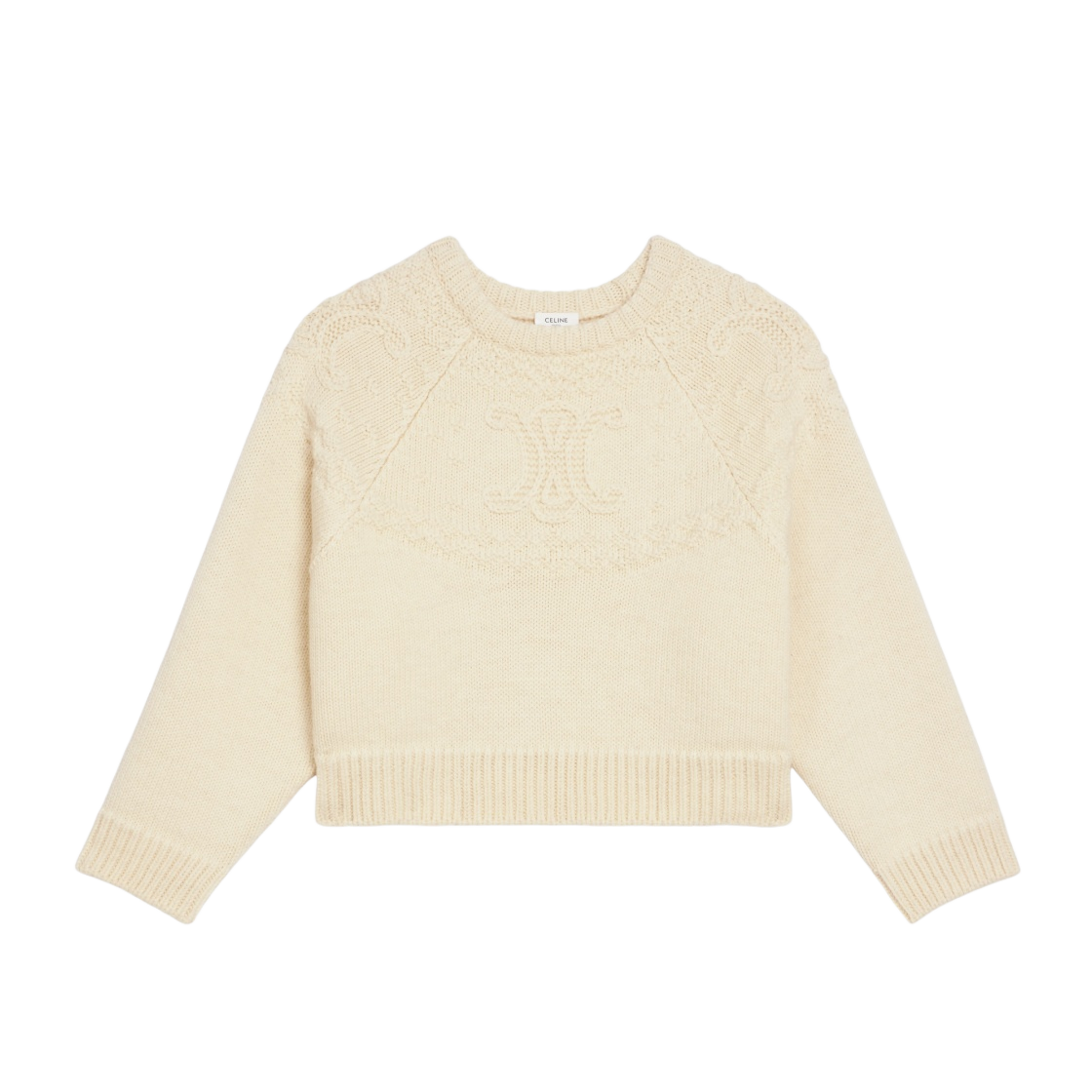 2AD09305T-01OW (W) Celine Triomphe Crew Neck Sweater in Wool Off White - 대표 이미지 #1