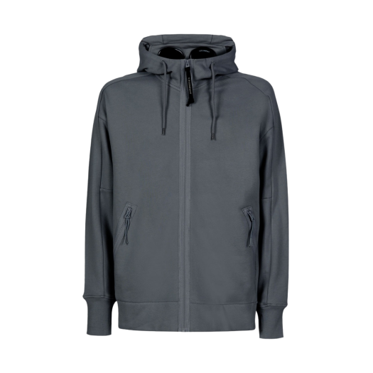 C.P. Company Diagonal Raised Fleece Zipped Goggle Hoodie Grey - 22SS