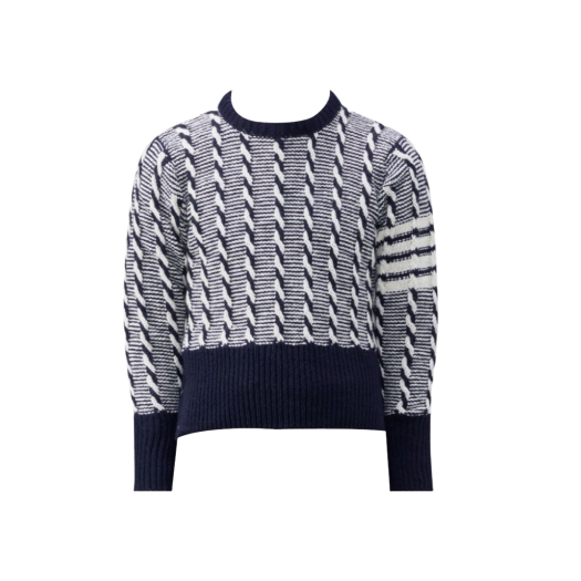 Thom Browne Donegal Bicolor Twist Cable 4-Bar Crewneck Pullover Navy