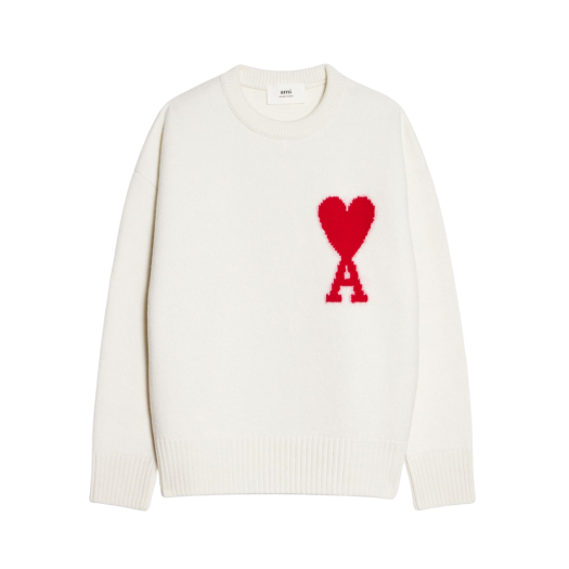 AMI de Coeur Oversize Intarsia Sweater Off White Red