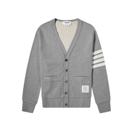 Thom Browne Loopback Jersey 4-Bar Cardigan Light Grey