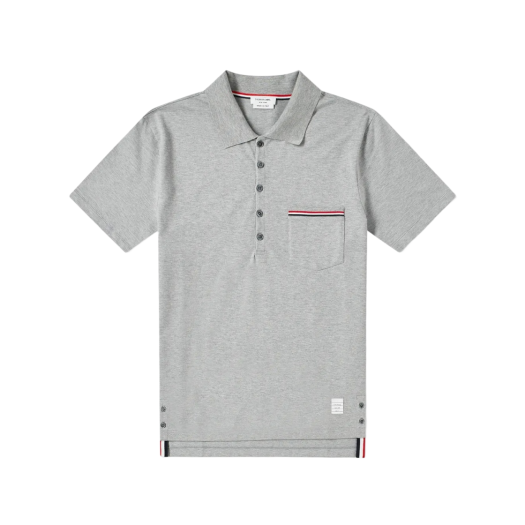 Thom Browne RWB Pocket Trim Pique Polo Shirt Light Grey