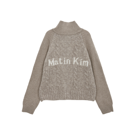 COLOR RIBBED HIGH NECK ZIP UP IN BEIGE - MATINKIM
