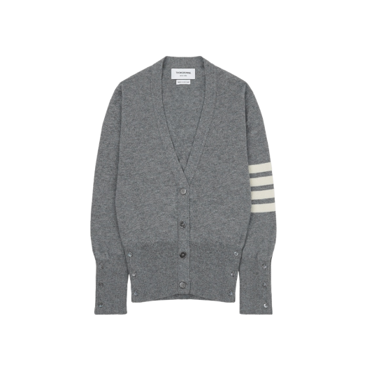 (W) Thom Browne Cashmere 4-Bar V-Neck Cardigan Light Grey