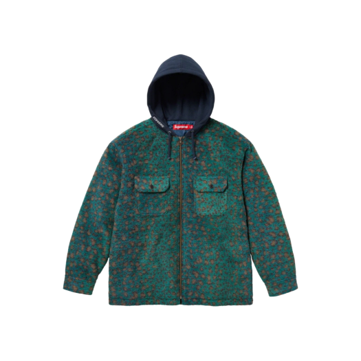 Supreme Fleece Zip Up Hooded Shirt Teal Leopard - 23FW