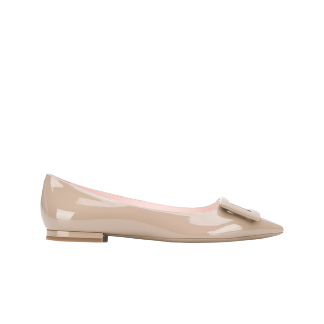 (W) 로저 비비에 고메틴 래커드 버클 발레리나 플랫 베이지((W) Roger Vivier Gommettine Lacquered Buckle Ballerinas Flats Beige)