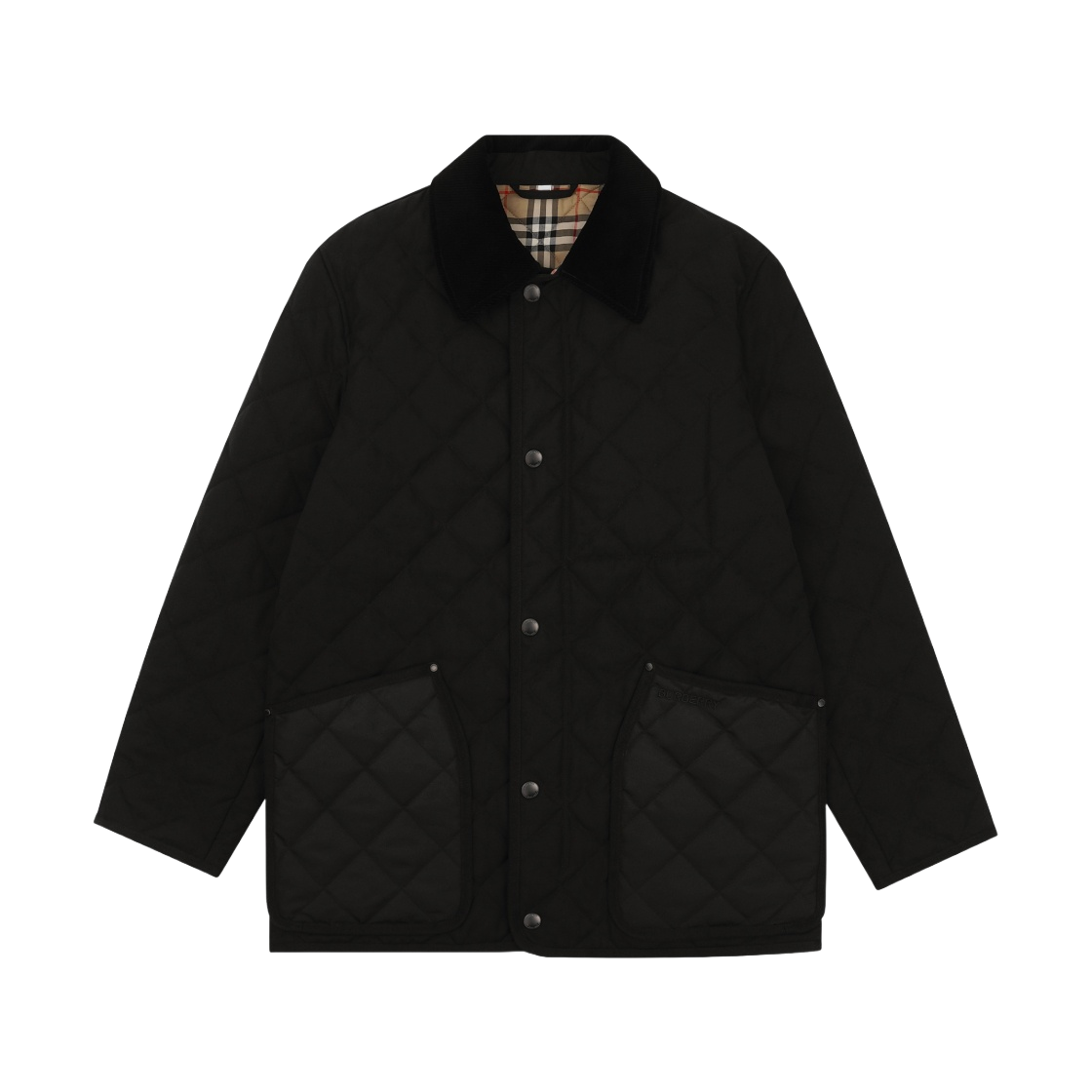 8049135 Burberry Corduroy Collar Diamond Quilted Barn Jacket Black - 대표 이미지 #1