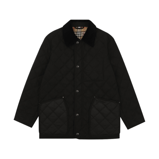 Burberry Corduroy Collar Diamond Quilted Barn Jacket Black