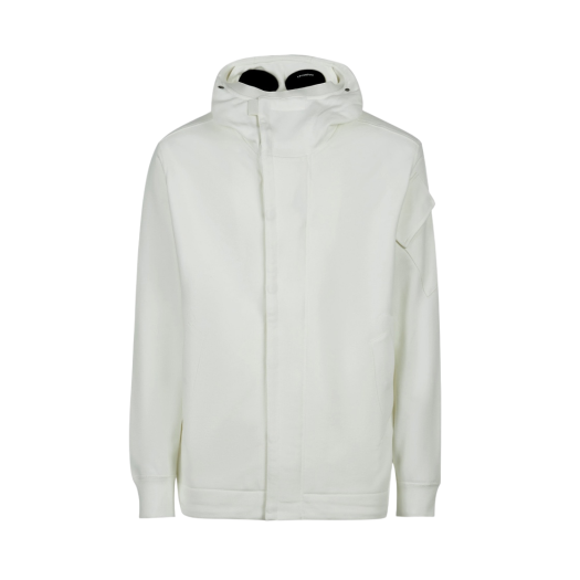 C.P. Company Diagonal Raised Fleece Goggle Zipped Hoodie Gauze White - 22FW