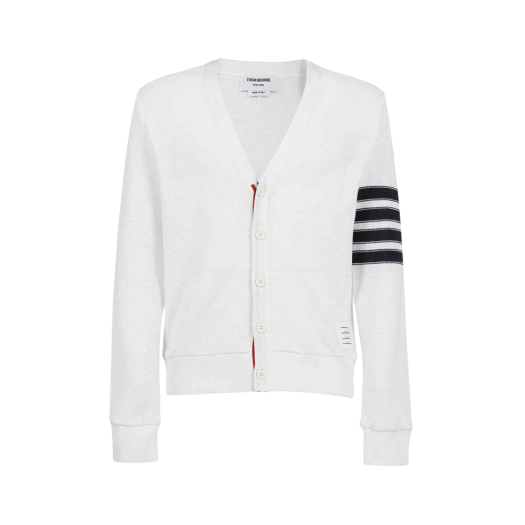 Thom Browne Open Raschel Stitch 4-Bar Cardigan White