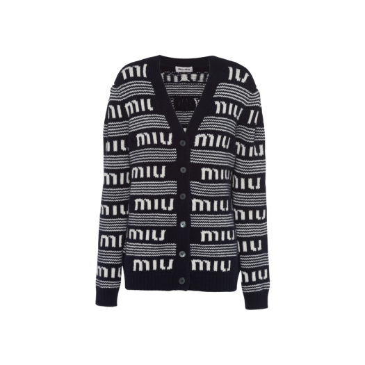 (W) Miu Miu Cashmere Cardigan Blue White