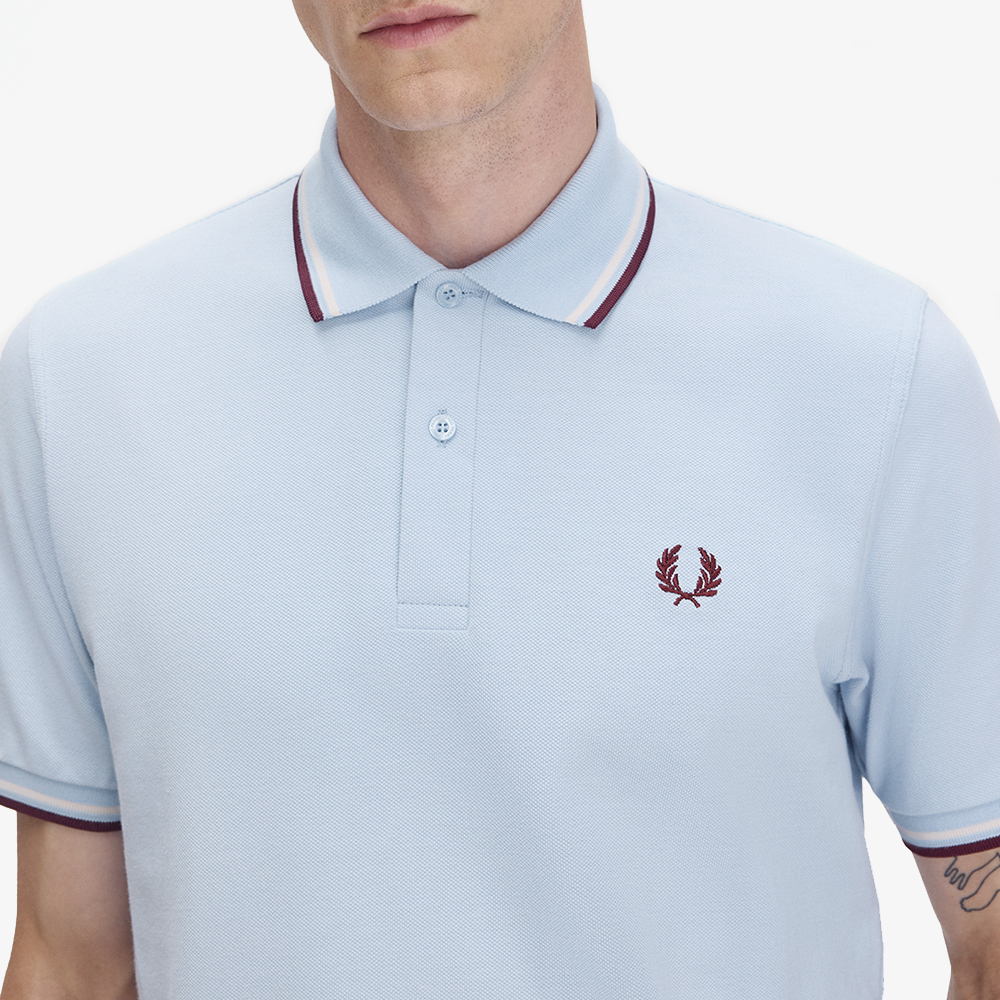 프레드페리 M12 트윈 팁 프레드페리 셔츠 라이트 스모크/라이트 에크루/옥스블러드(Fred Perry M12 Twin Tipped Fred Perry Shirt Light Smoke/Light Ecru/Oxblood) - 5