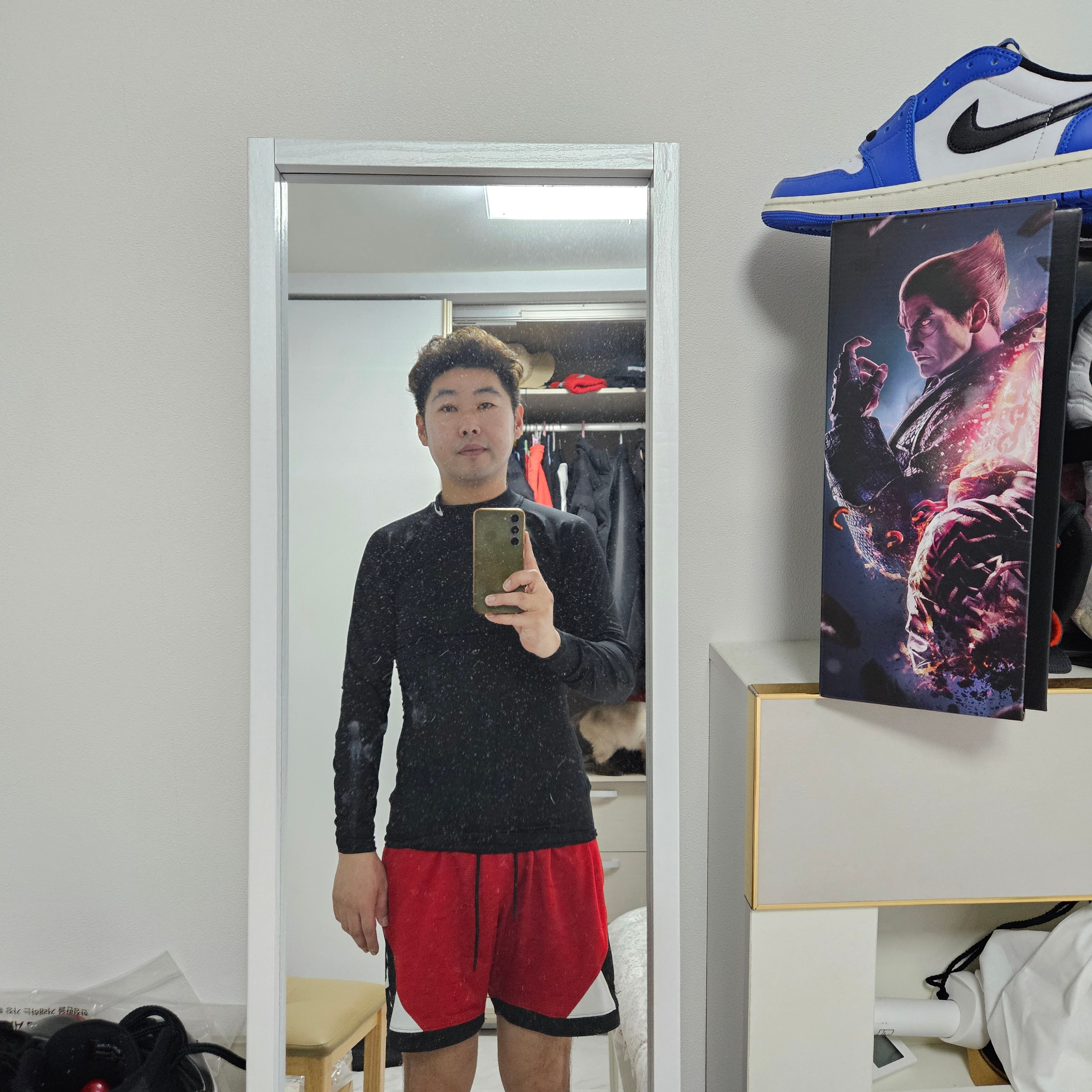 Nike Pro Dri-Fit Fitness Mock Neck Long Sleeve Top Black - Asia, Nike NSW Big Swoosh Woven Jacket Black - Asia 착용 스타일 - 1
