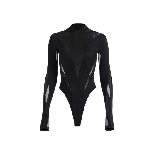 (W) H&M x Mugler Mesh Panel Bodysuit Black