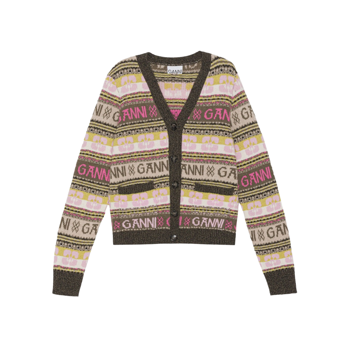 K2035-861 (W) Ganni Logo Wool Mix Cardigan Kalamata - 대표 이미지 #1