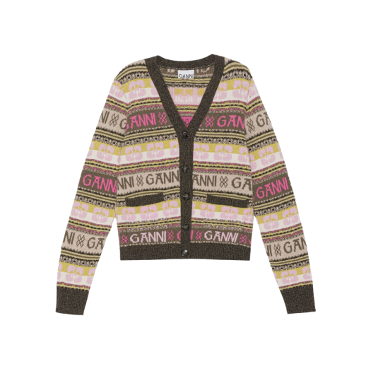 (W) Ganni Logo Wool Mix Cardigan Kalamata