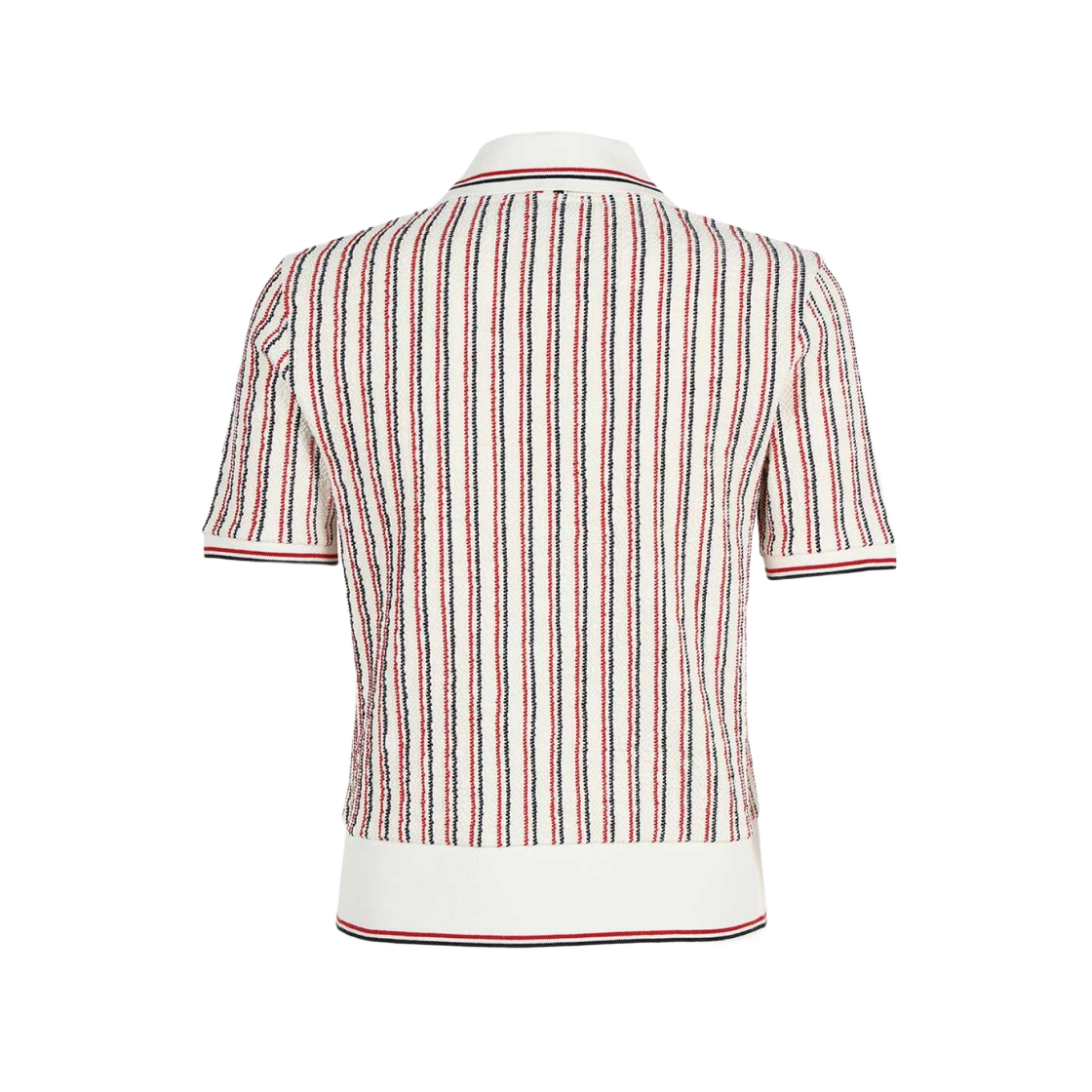 FJP059A-07403-960 (W) Thom Browne Textured Stripe Cotton Tweed Rib Cuff Polo Multicolor - #2