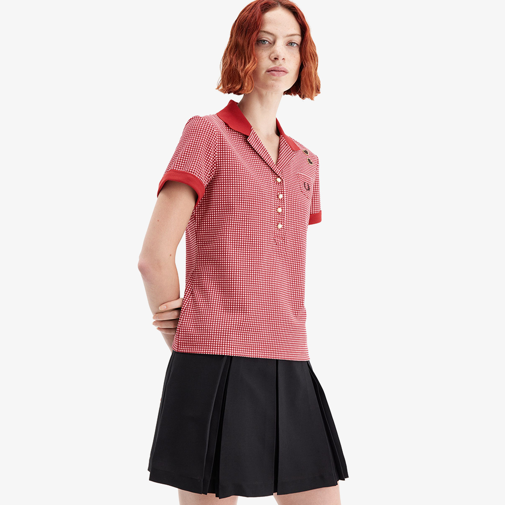 프레드페리x에이미 와인하우스 깅엄 프린트 폴로 셔츠 번트 레드(Fred PerryxAmy Winehouse Gingham Print Polo Shirt Burnt Red) - 4