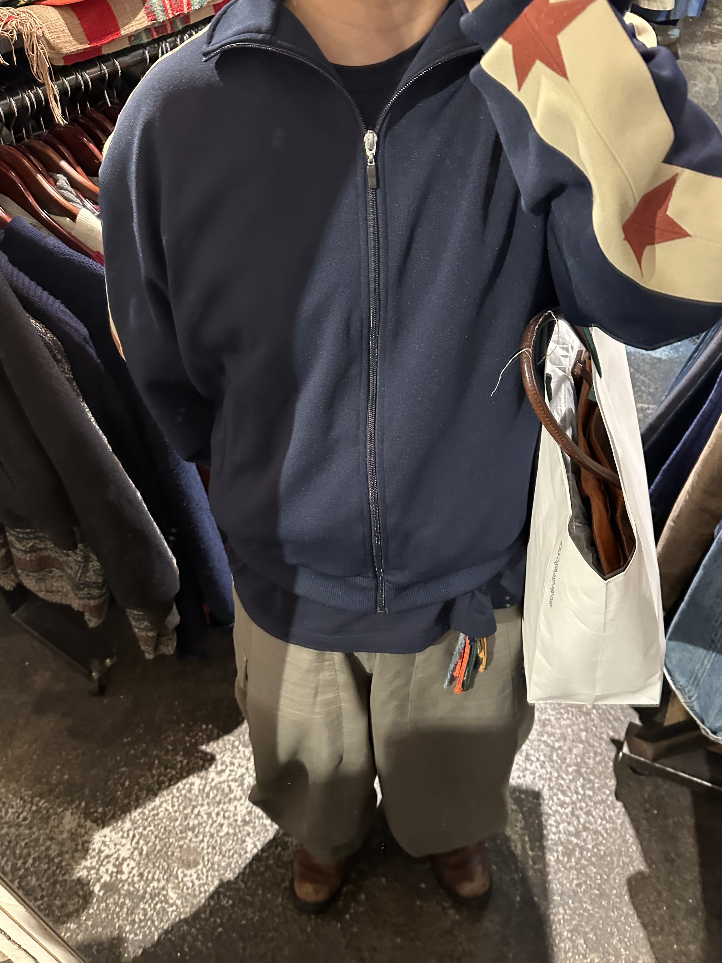Kapital Webbing Trimmed Jersey Track Jacket Navy, Needles H.D. BDU Pants Olive 착용 스타일 - 2