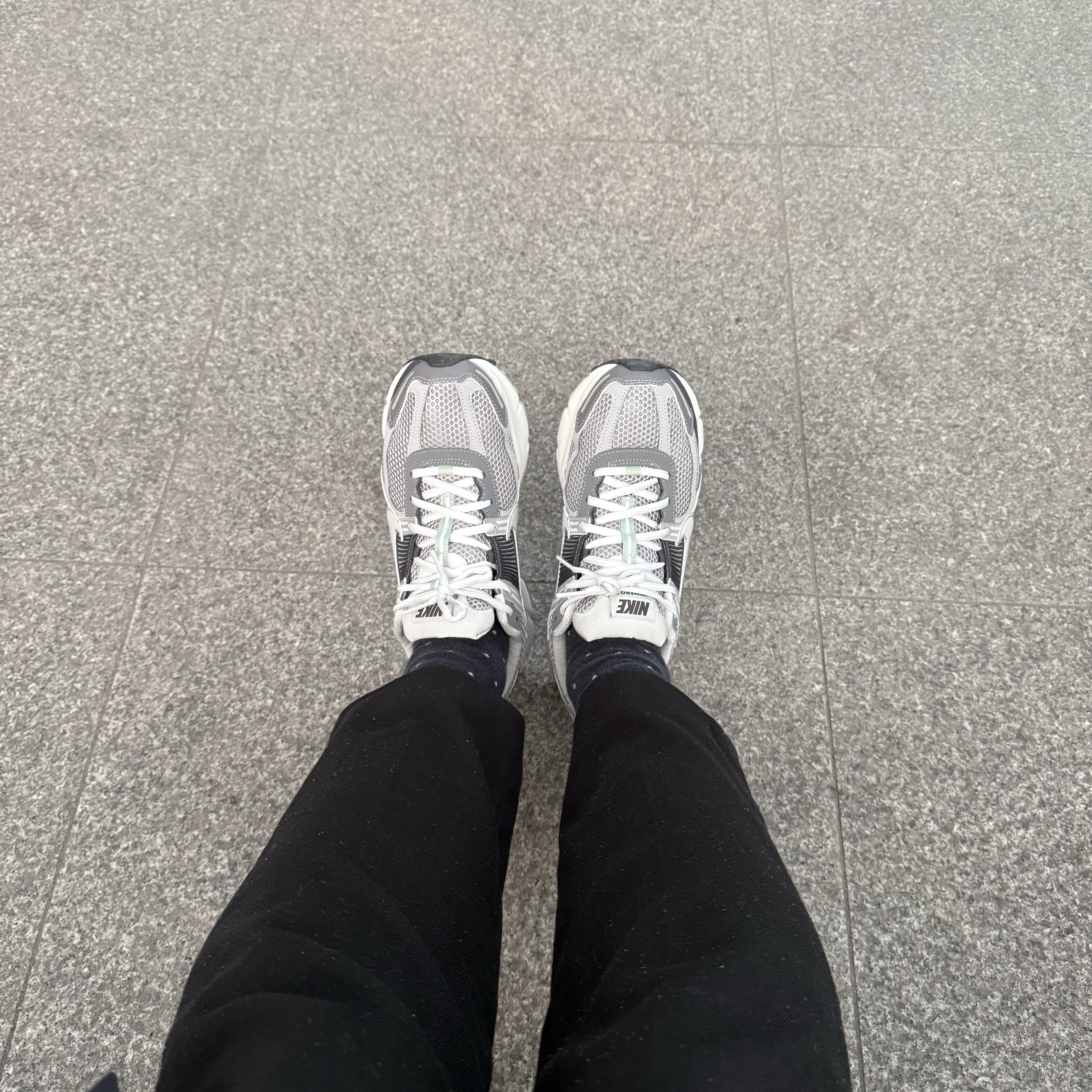 (W) Nike Zoom Vomero 5 Cobblestone and Flat Pewter 착용 스타일