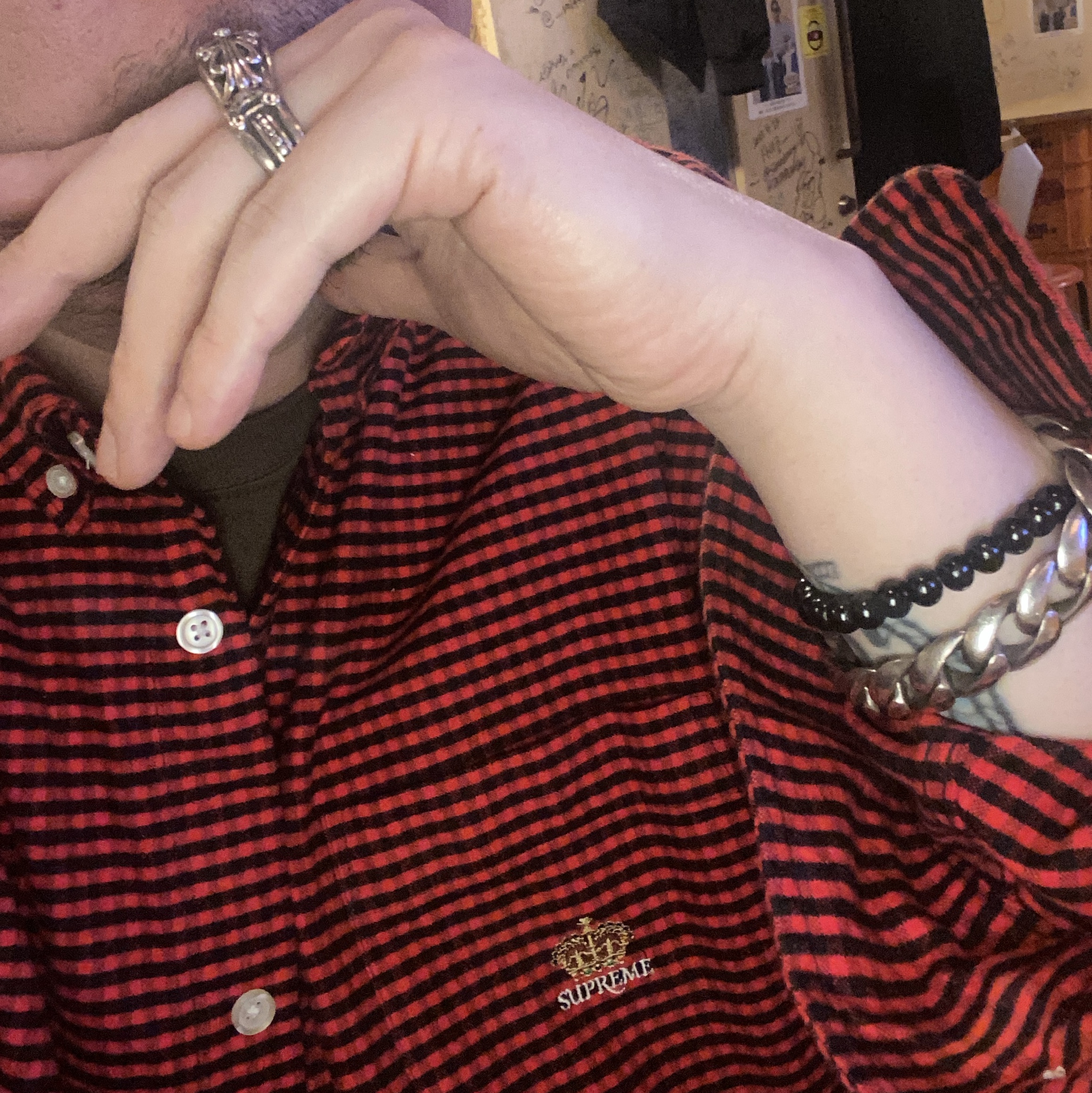 Supreme Loose Fit Flannel Oxford Shirt Red Plaid - 24FW 착용 스타일