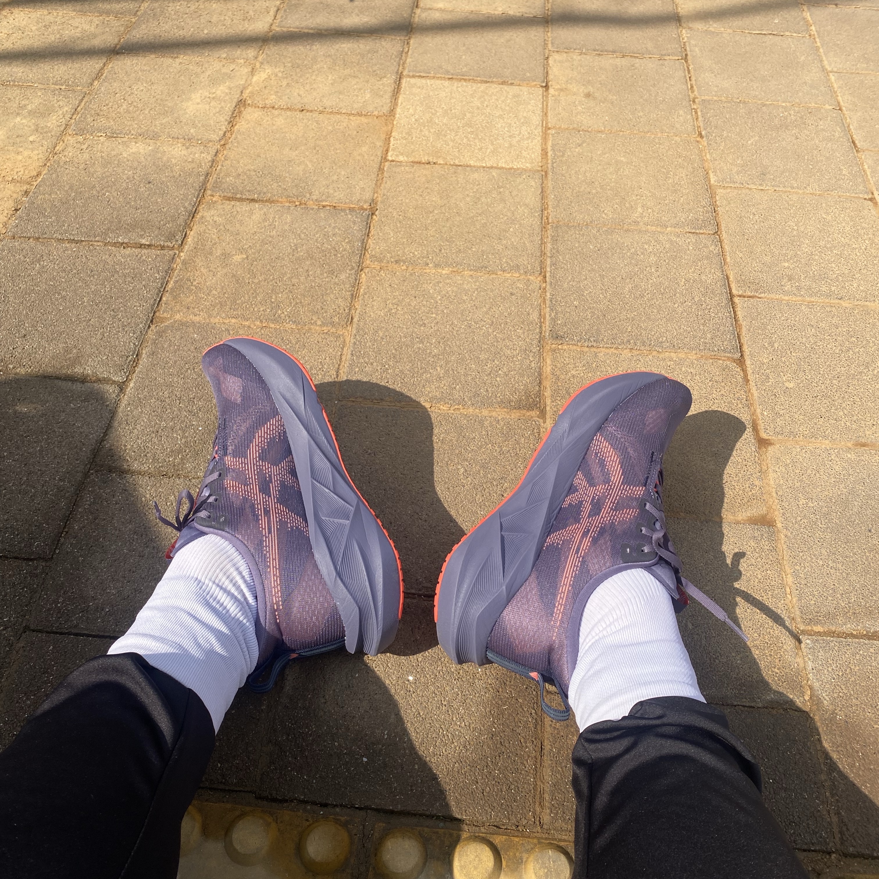 Asics Novablast 5 Greyish Purple Coral Reef 착용 스타일