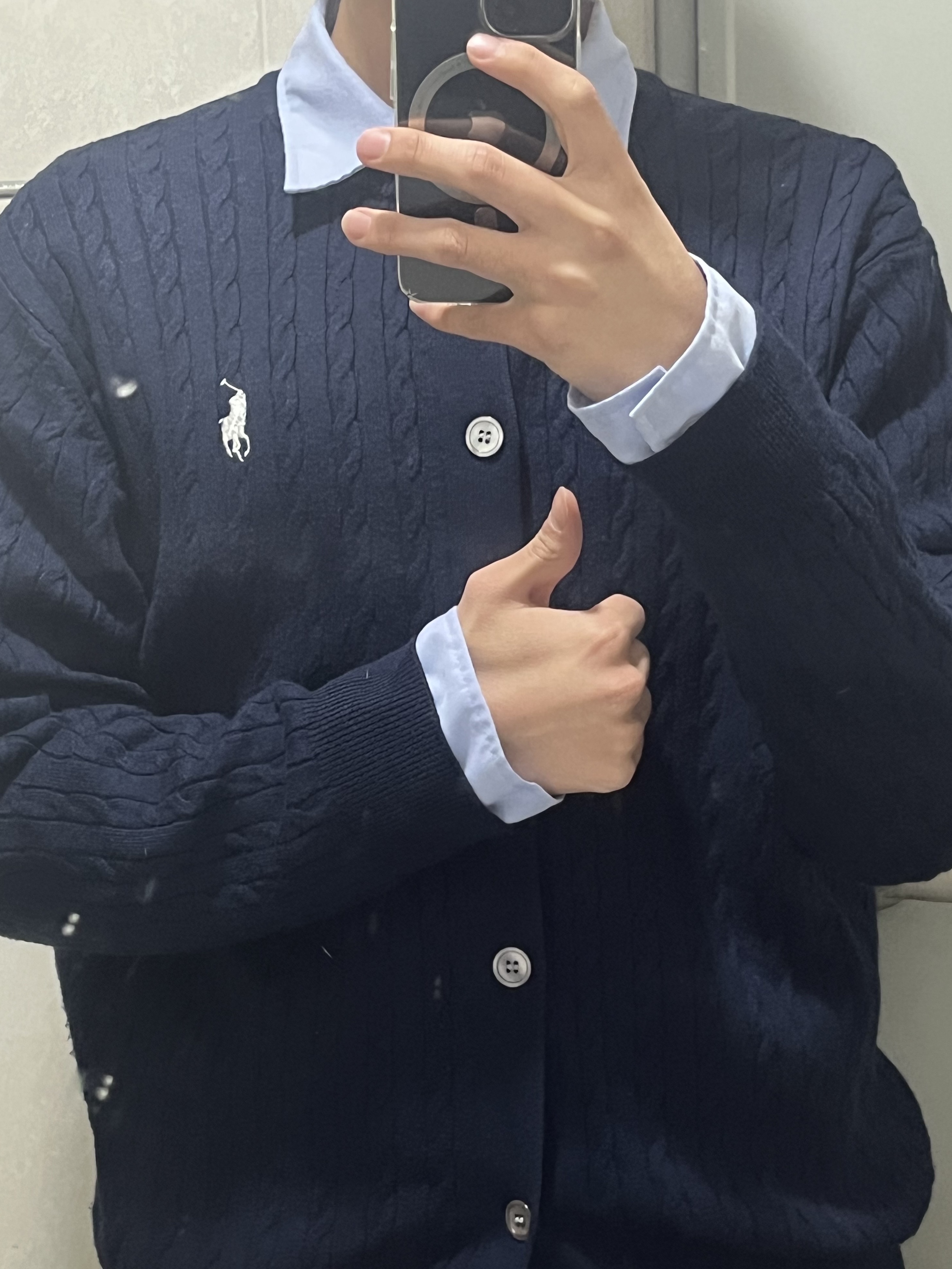 [30%적립] Polo Ralph Lauren Children Mini Cable Cotton Cardigan Navy 착용 스타일