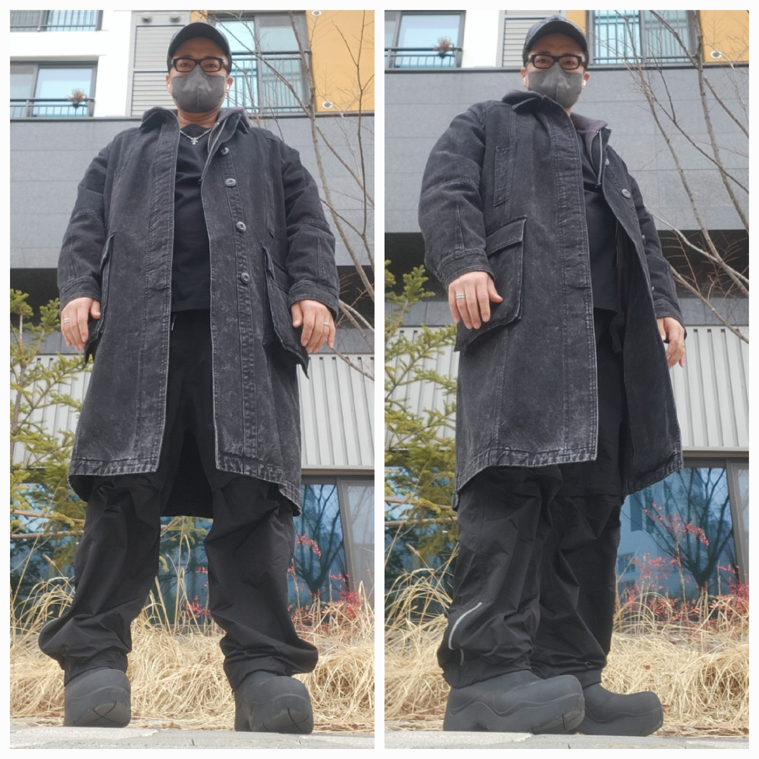 Juun.J Low Crotch Pants Black, Wooyoungmi Cotton Back Logo T-shirt Black - 23SS 착용 스타일 - 1