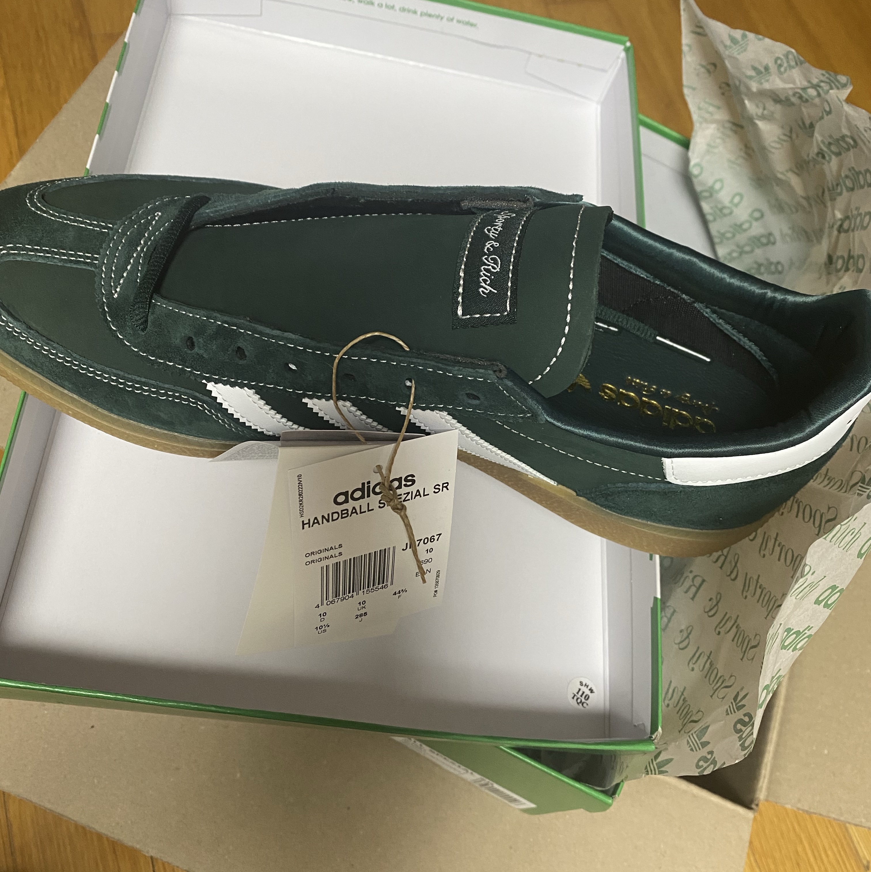Adidas x Sporty & Rich Handball Spezial Dark Green Cloud White 착용 스타일