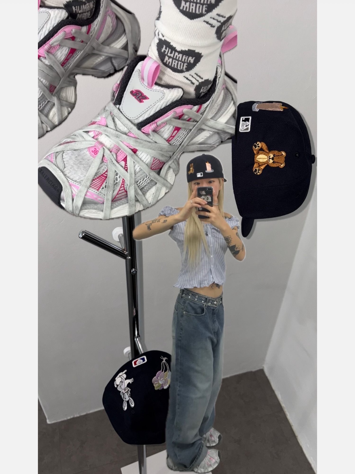 Human Made Heart Socks Gray, (W) Balenciaga 3XL Extreme Lace Sneaker White Grey 착용 스타일
