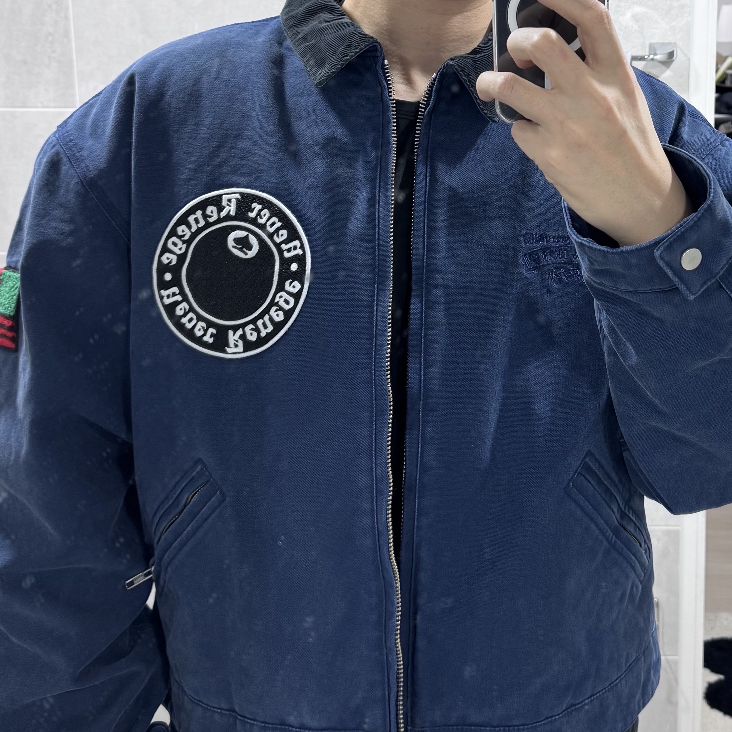 Stussy x Denim Tears Canvas Jacket Blue 착용 스타일