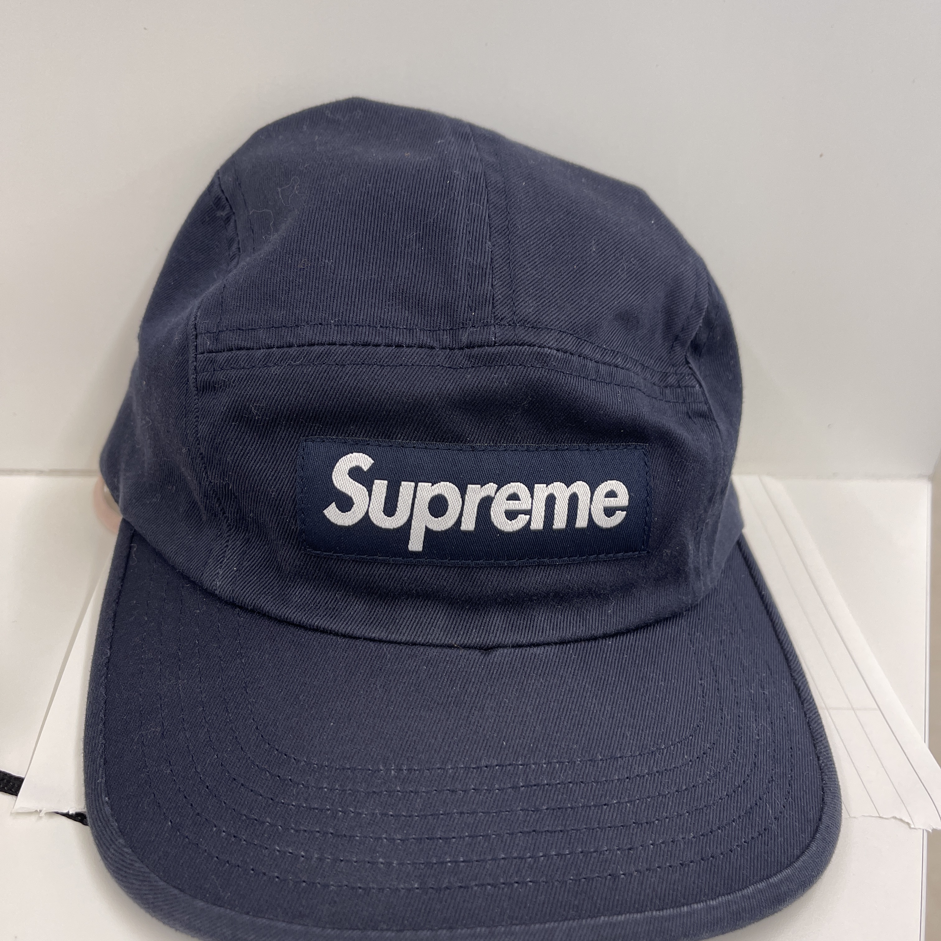 Supreme Washed Chino Twill Camp Cap Navy - 24FW 착용 스타일