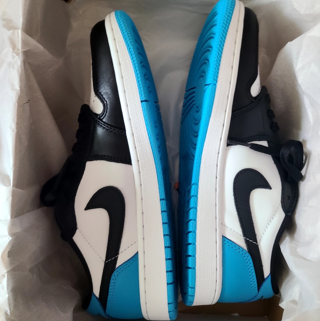 Jordan 1 Retro Low OG Black and Dark Powder Blue 착용 스타일