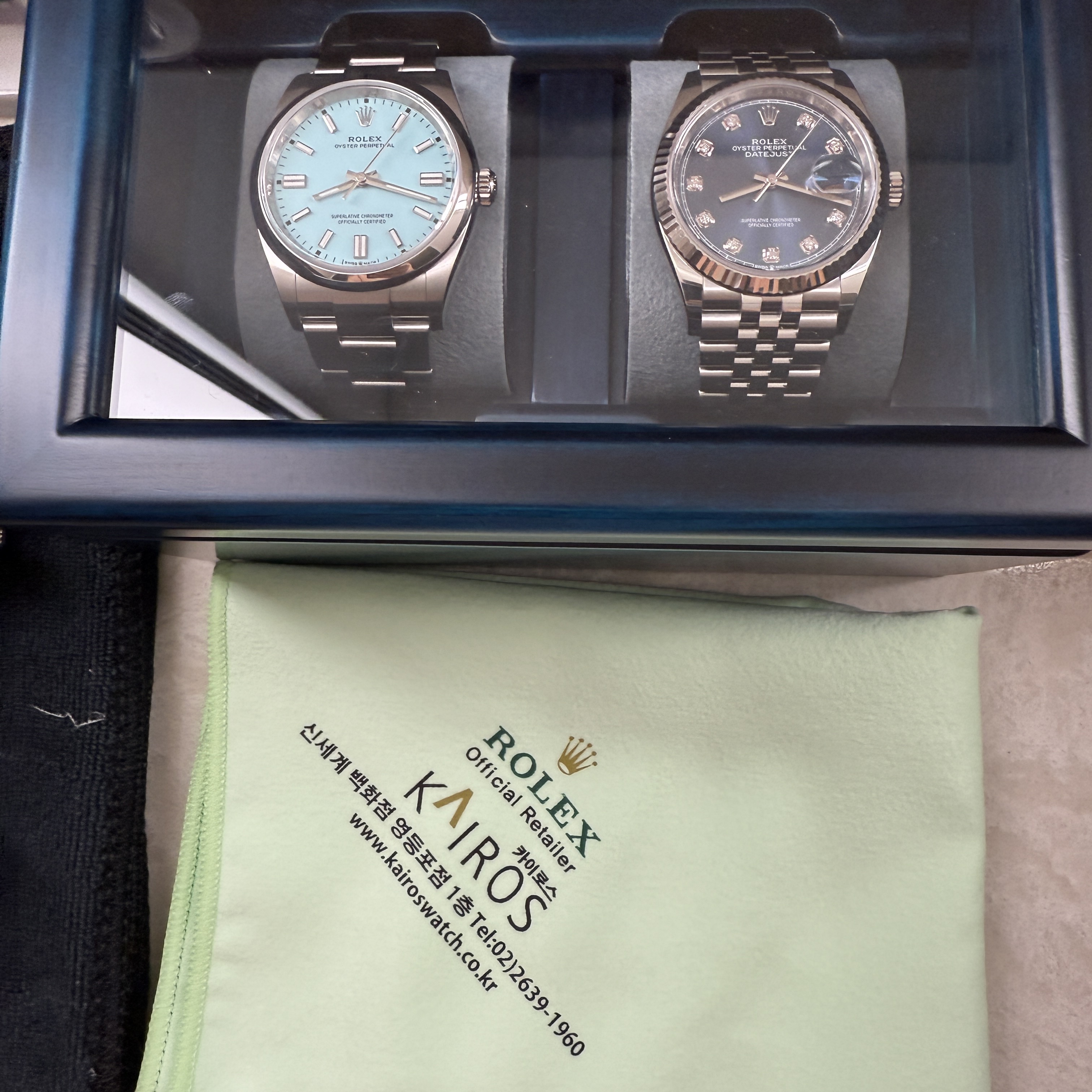 Rolex Oyster Perpetual 36mm 126000 Turquoise Blue Oyster, Rolex Datejust 36mm 126234 Bright Blue Diamond-Set Jubilee 착용 스타일