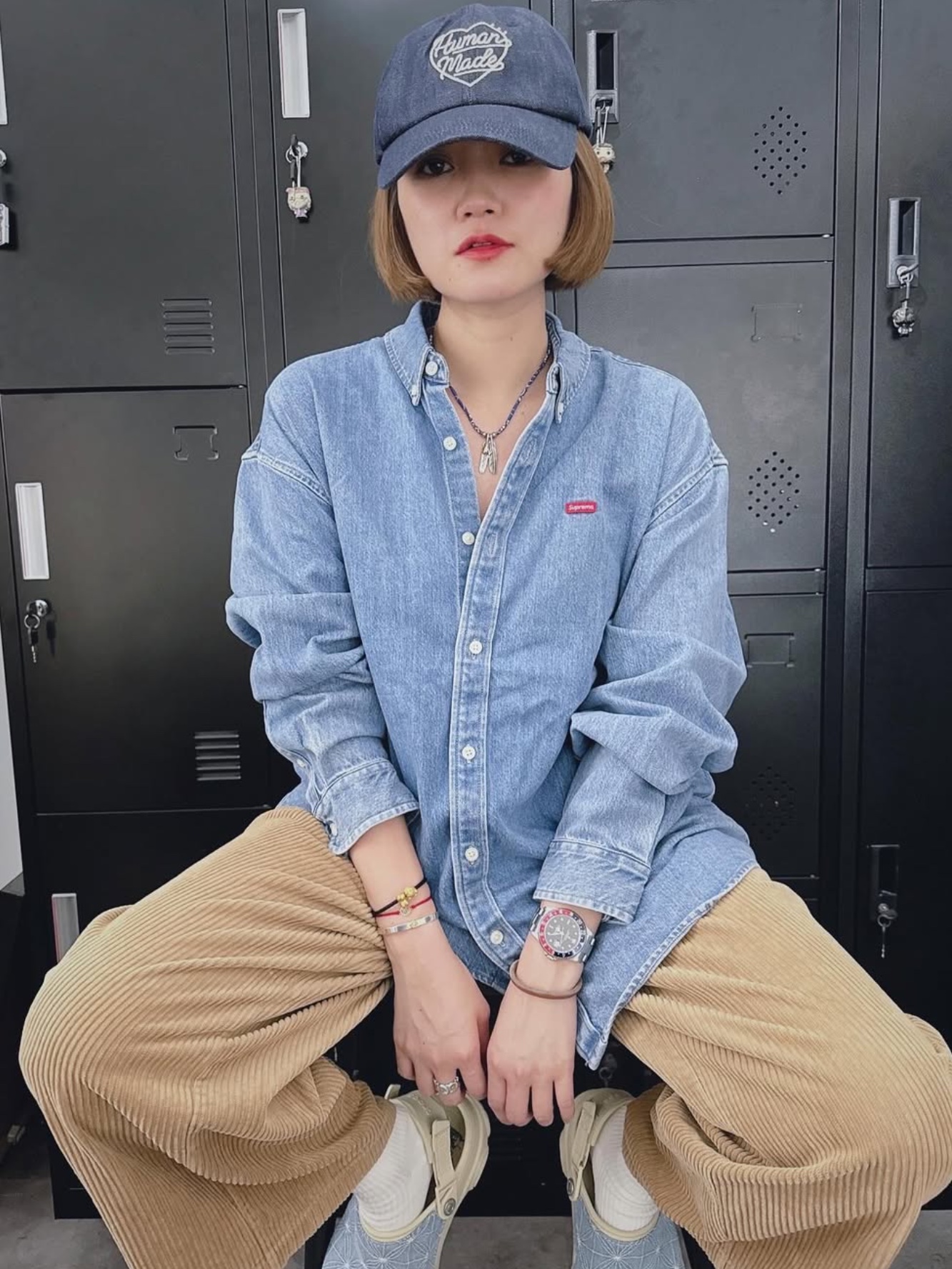 Supreme Small Box Denim Shirt Washed Indigo - 25SS 착용 스타일 - 1