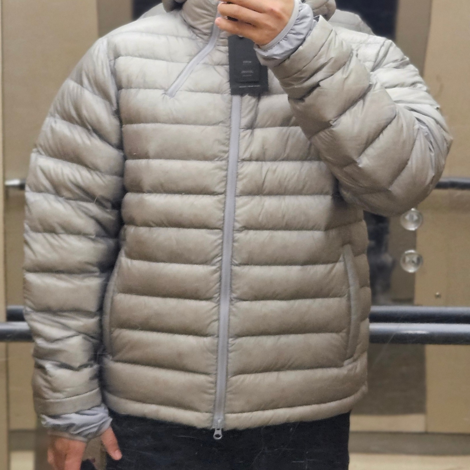 Sansan Gear Suffix Puffer Jacket Grey - 24FW 착용 스타일