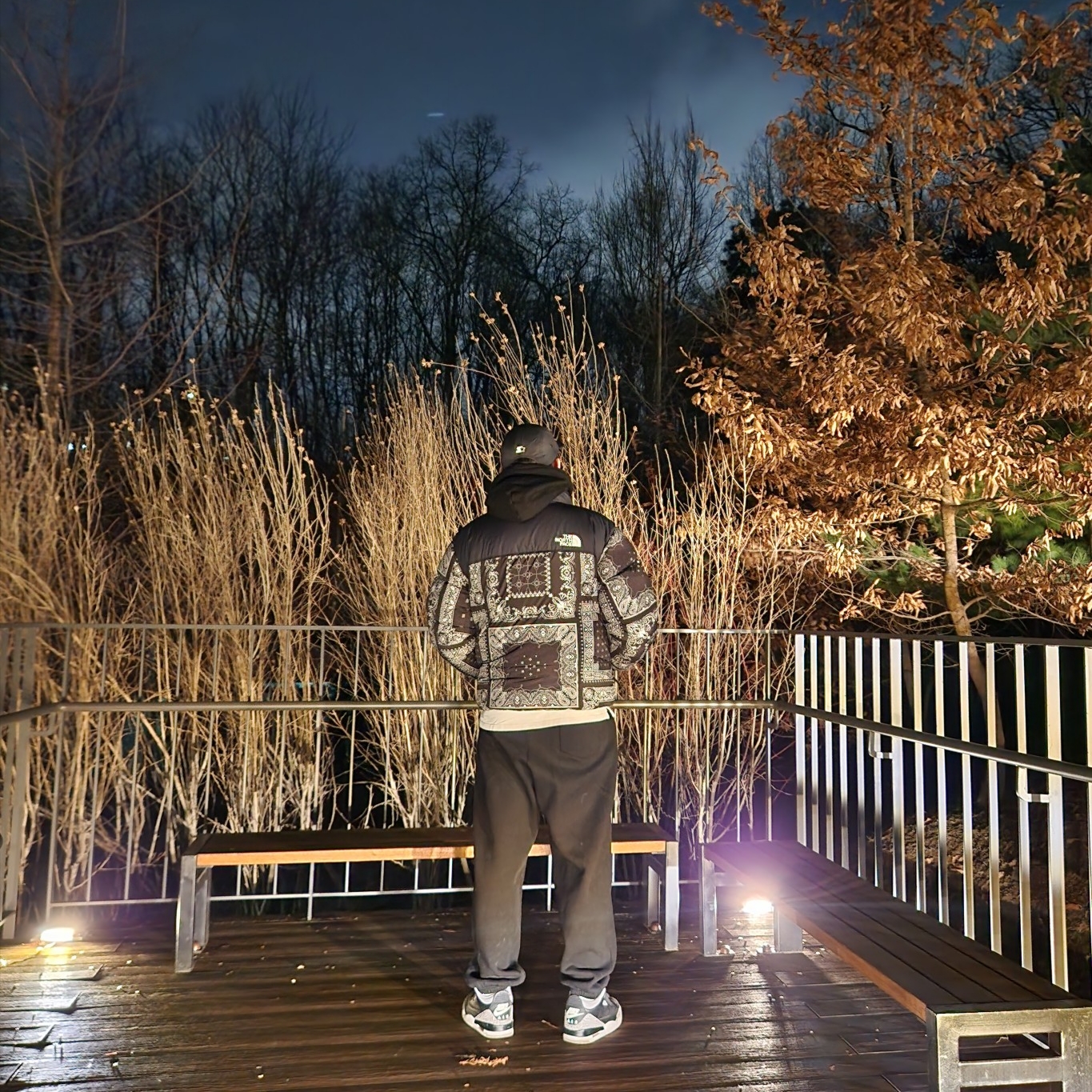 Jordan 3 Retro OG Black Cement 2018, The North Face 1996 Novelty Nuptse Jacket Dark Navy 착용 스타일 - 2