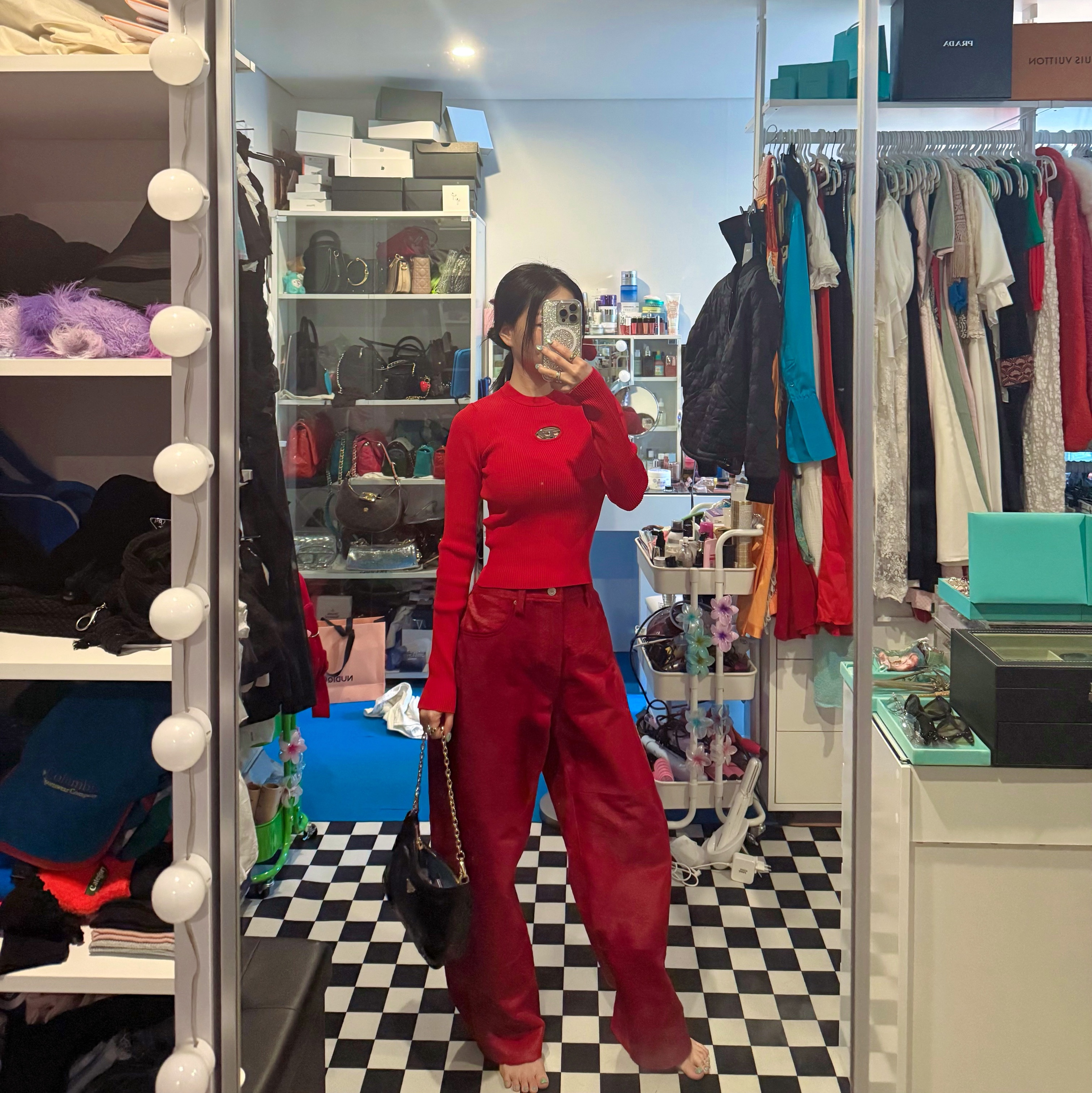 Supreme Ponyhair Loose Fit 5-Pocket Jean Red - 25SS, (W) Diesel T-Ballet-D Logo LS T-Shirt Red 착용 스타일 - 1