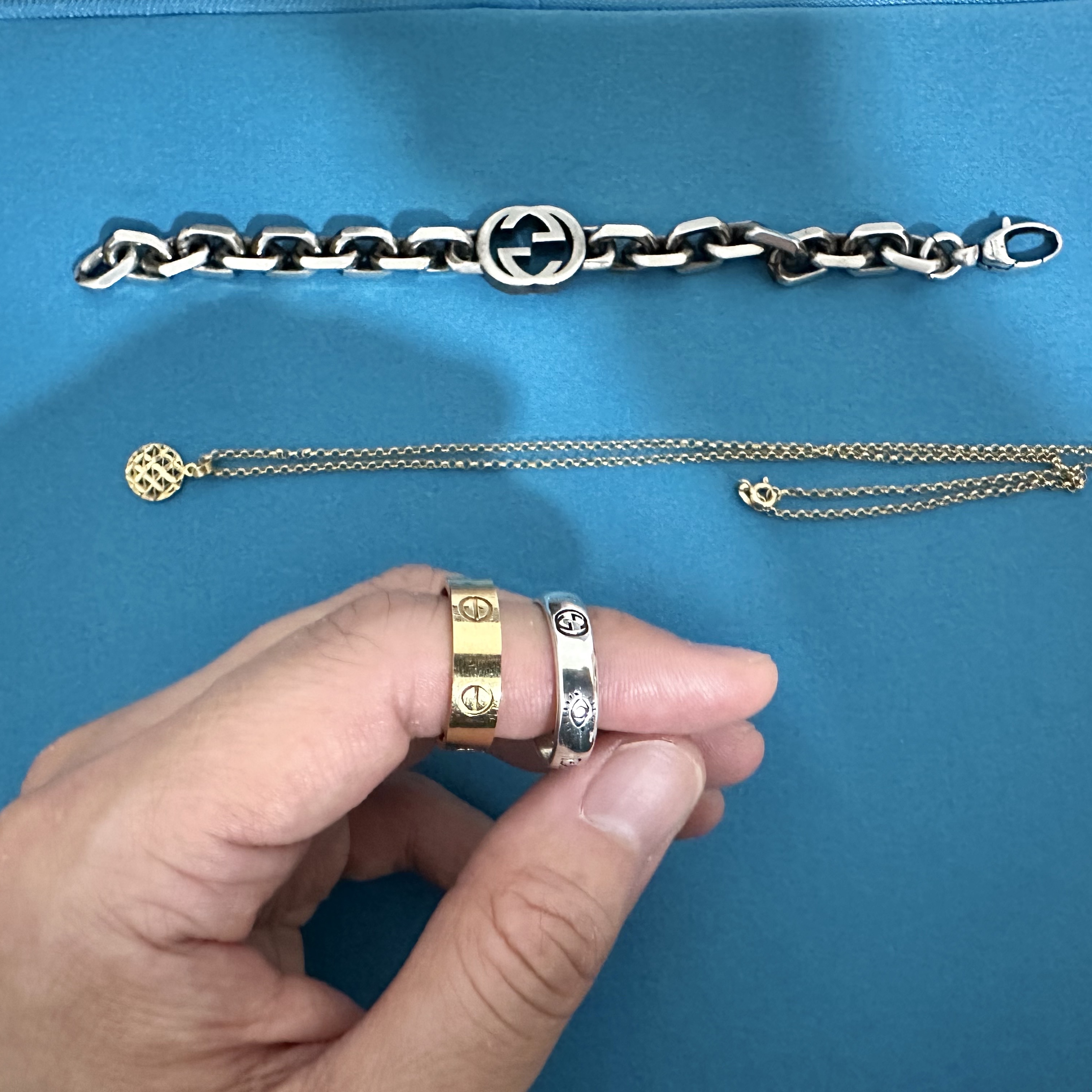 Gucci Interlocking G Bracelet Silver, Gucci Ghost Ring Silver 3.8mm 착용 스타일