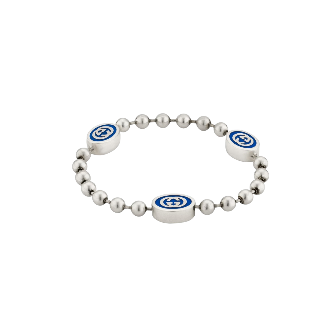 753442-J8410-8136 Gucci Interlocking G Boule Chain Bracelet Silver Blue Enamel - 대표 이미지 #1