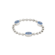 Gucci Interlocking G Boule Chain Bracelet Silver Blue Enamel
