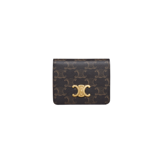 Celine Triomphe Compact Wallet in Triomphe Canvas Tan