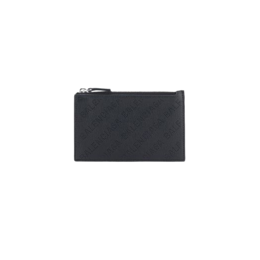 Balenciaga Logo Perforated Zipped Card Holder Black